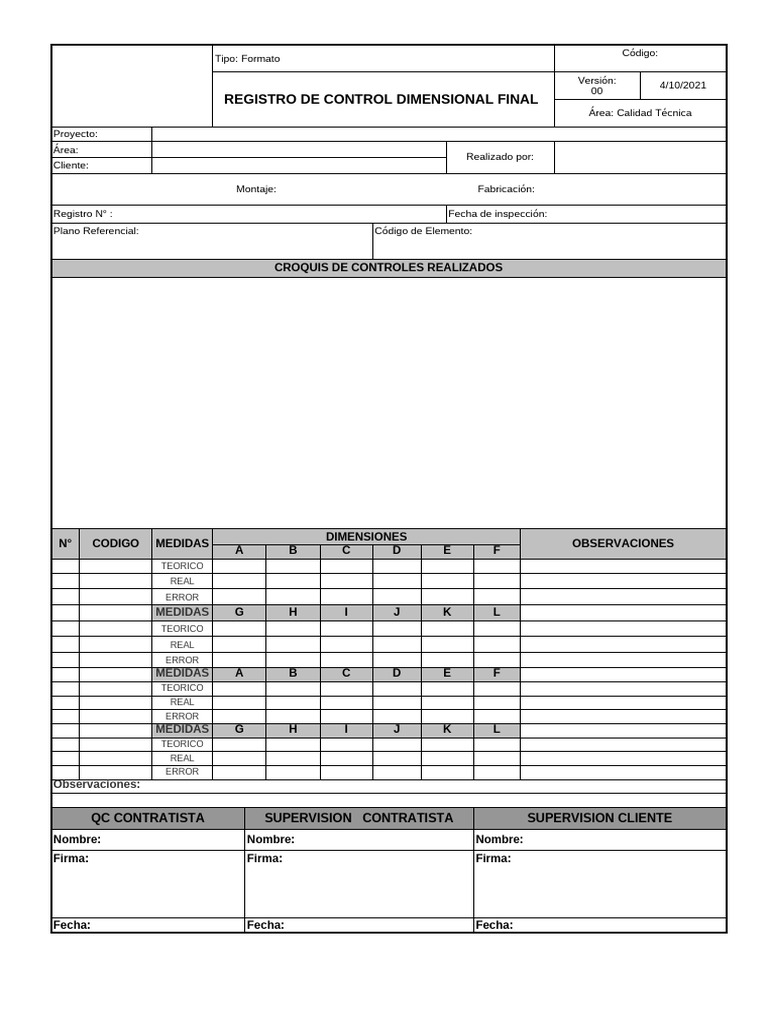 F03 Registro de Control Dimensional Final - v001 | PDF