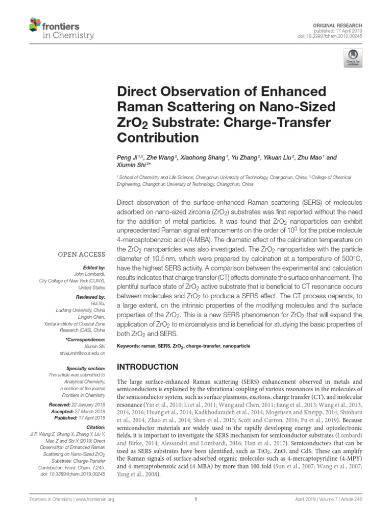 Enhanced Raman Scattering on ZrO2 Substrate | PDF | Zirconium Dioxide ...