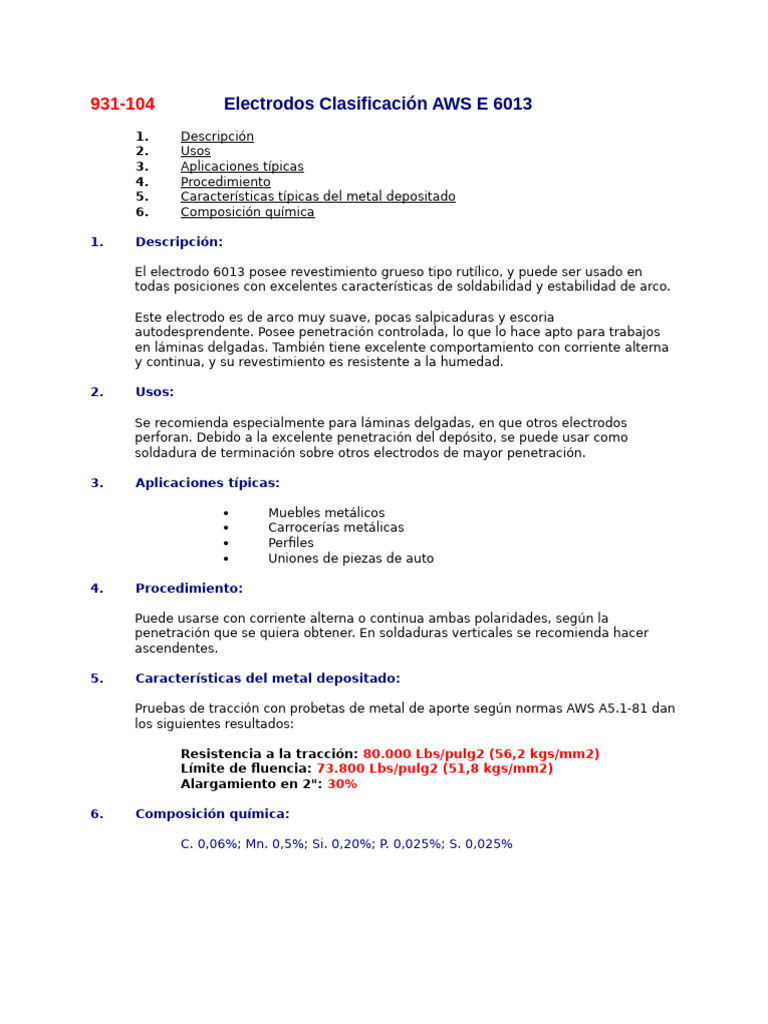 Clasificación y Usos del Electrodo AWS E6013 | PDF
