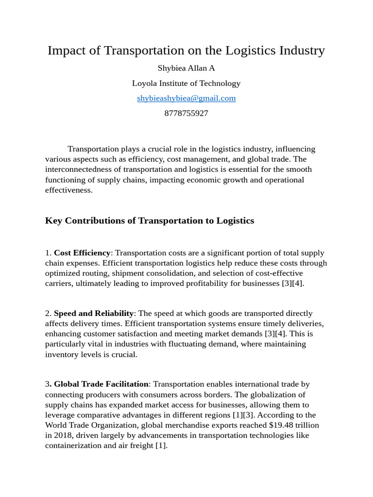 Transportation's Role in Logistics Efficiency | PDF | Logistics | Transport