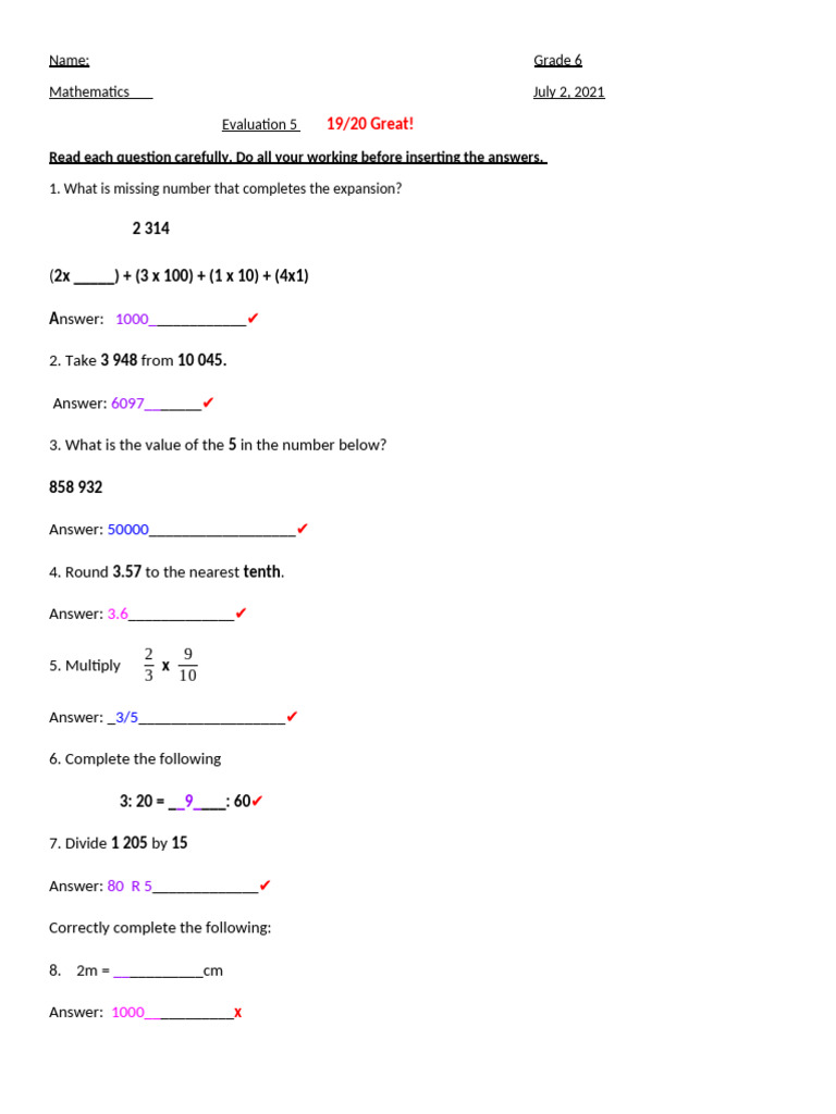 Math Evaluation 5 2021-7-2 | PDF