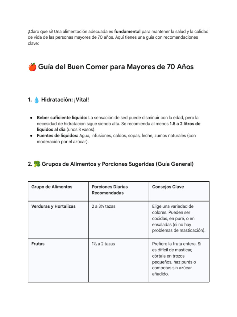 Una Guia Del Buen Comer para Personas Mayores De... | PDF | Alimentos ...
