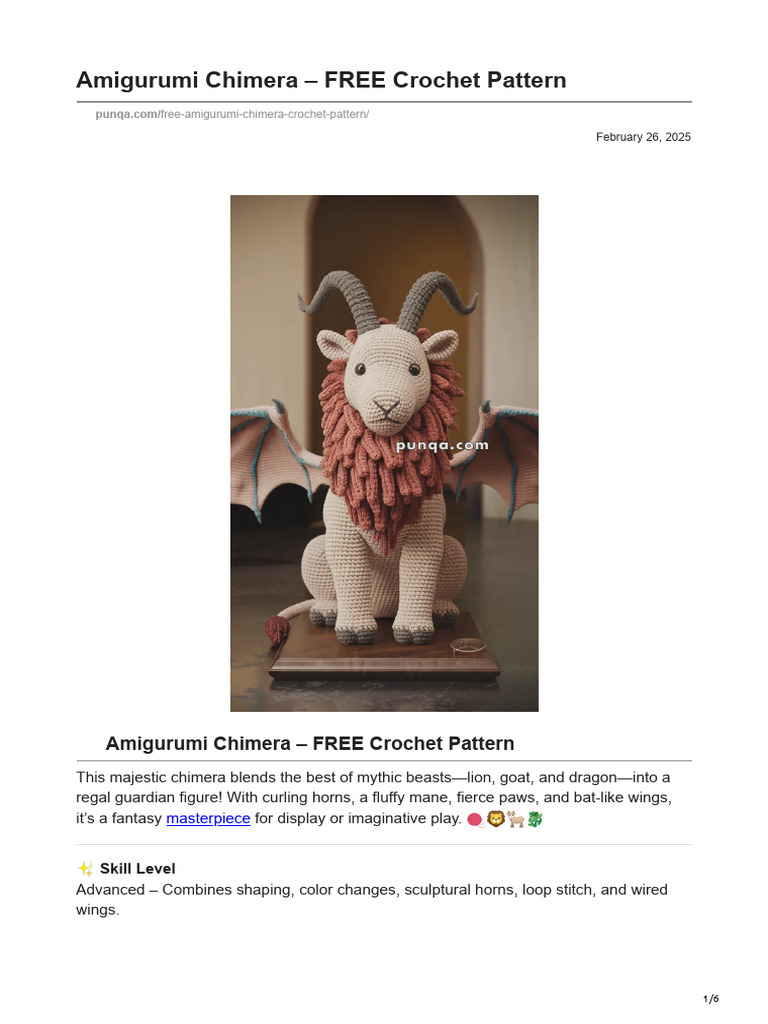 Chimera Amigurumi Crochet Pattern [Punqa.com] | PDF | Crochet | Yarn