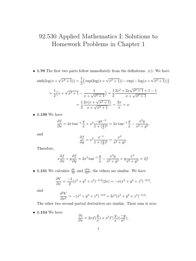 Applied Mathematics I Homework Solutions | PDF | Mathematical Physics ...