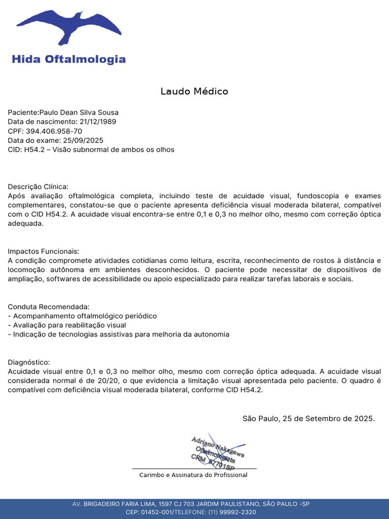 Atestado Neudo - 20251029 - 235422 - 0000 | PDF | Deficiência visual ...