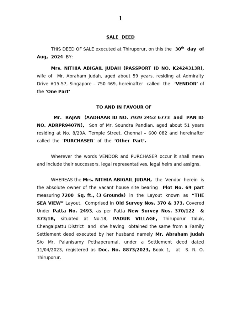 Plot No. 69B (Eastern Side) Sale Draft - The Sea View | PDF | Covenant ...
