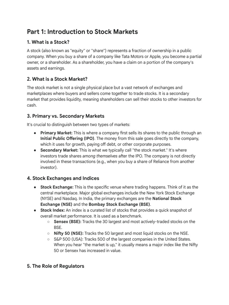Stock Market Basics for Class 12 | PDF | Stocks | Stock Exchange