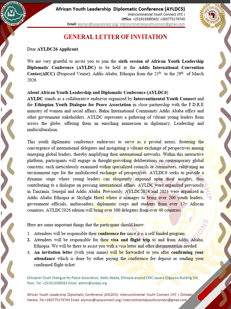 AYLDC6: African Youth Leadership Conference | PDF | Ethiopia | Wire ...