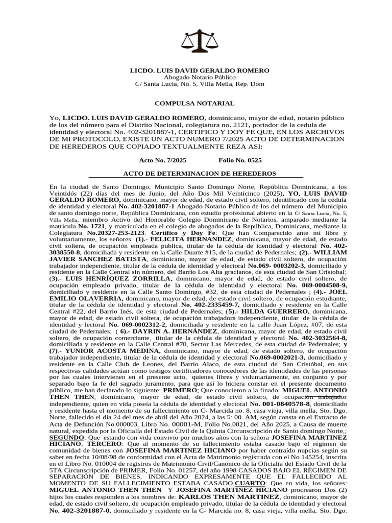 Acto de Determinación de Herederos | PDF | República Dominicana