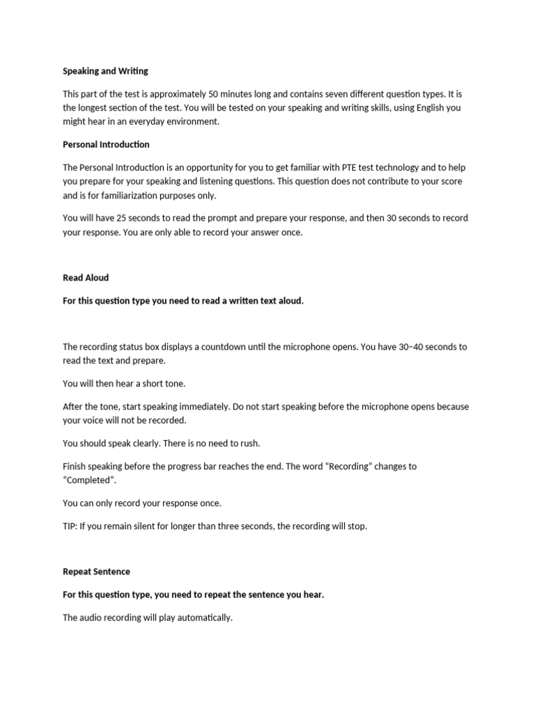 PTE Speaking and Writing Overview | PDF | Communication | Human ...