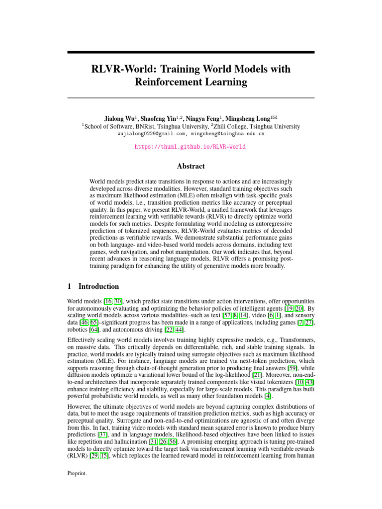 RLVR-World: Optimizing World Models | PDF | Learning | Cognitive Science