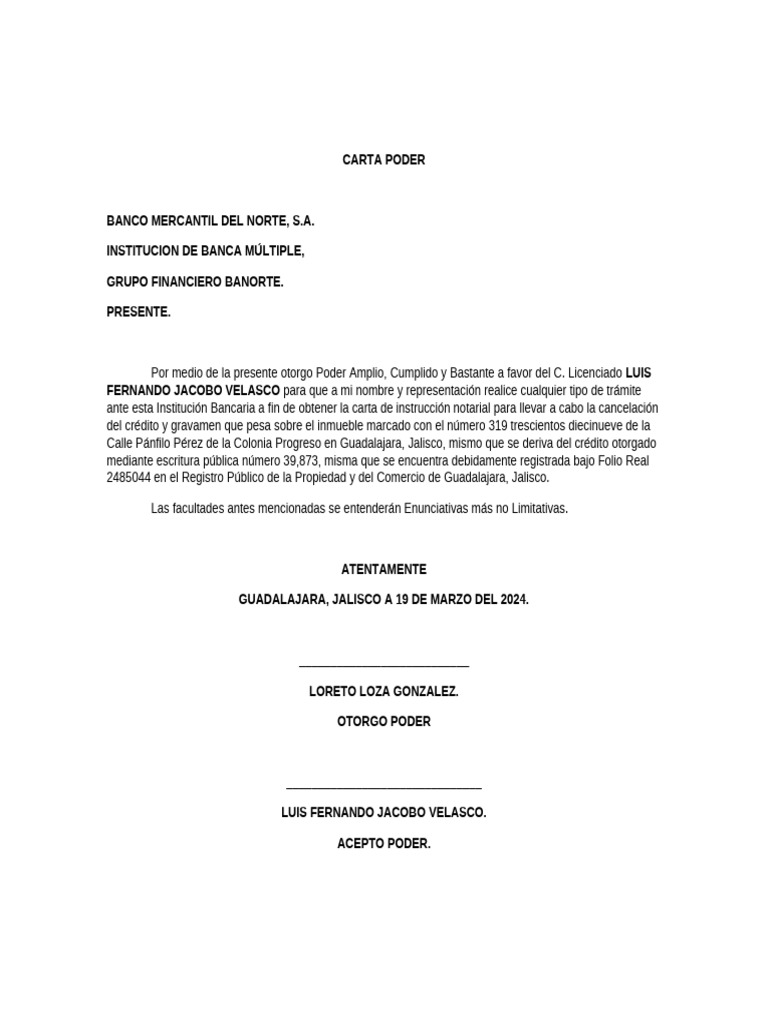 Carta Poder para Trámites Bancarios | PDF