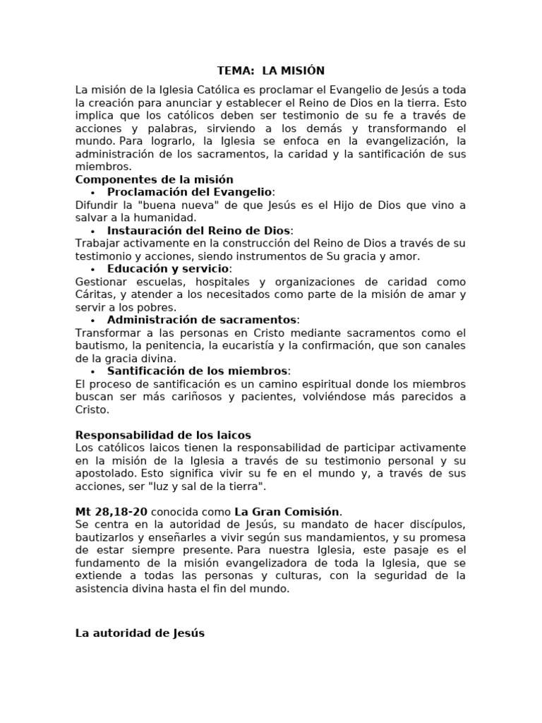 Misión de la Iglesia Católica: Proclamación y Servicio | PDF | Iglesia ...