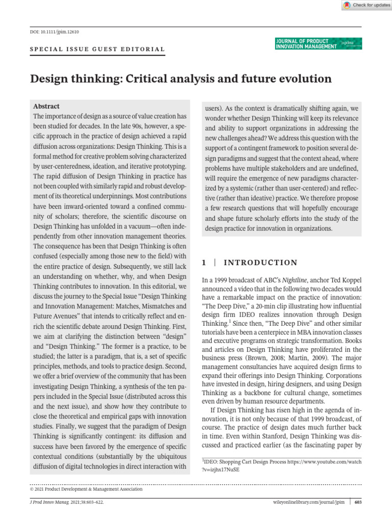 Design Thinking: Analysis and Future Directions | PDF | Design Thinking ...