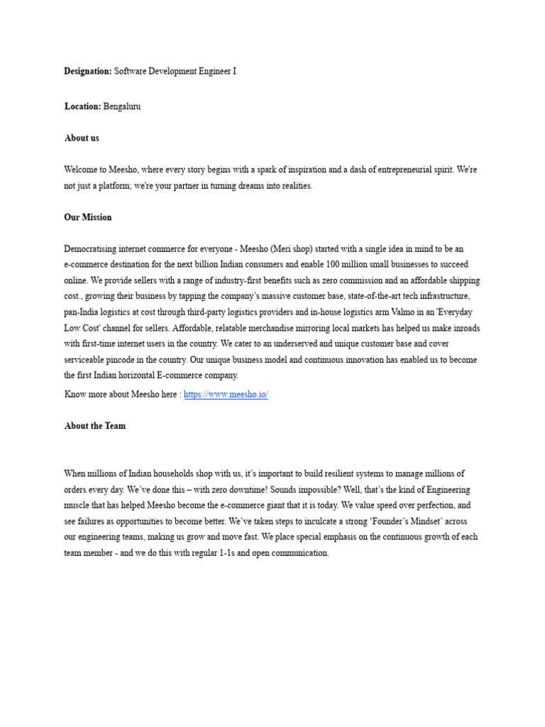 Job Description _ Software Development Engineer I | PDF | Artificial ...