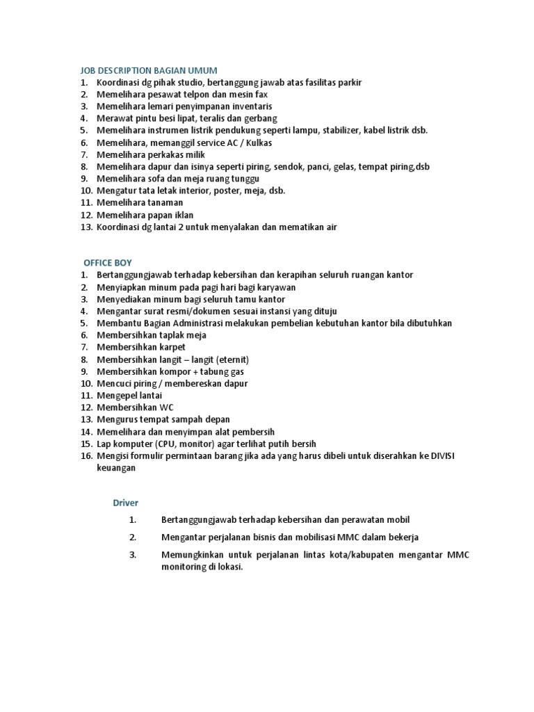 Job Description Bagian Umum