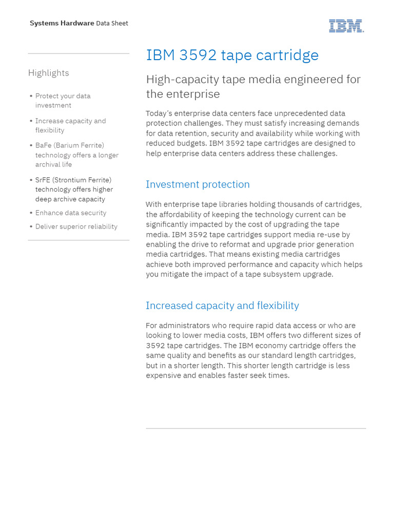 IBM 3592 Tape Cartridge Overview | PDF | Computing
