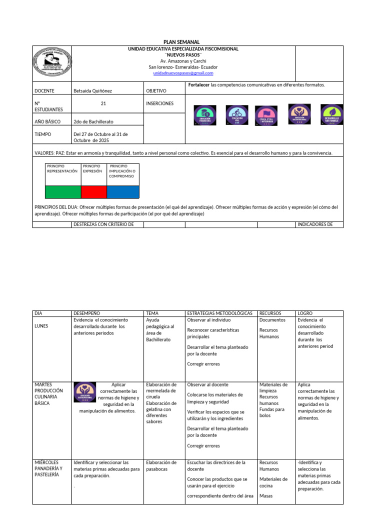 Plan Semanal Del 27 de Octubre Al 31 de Octubre de 2025 Betsaida | PDF ...