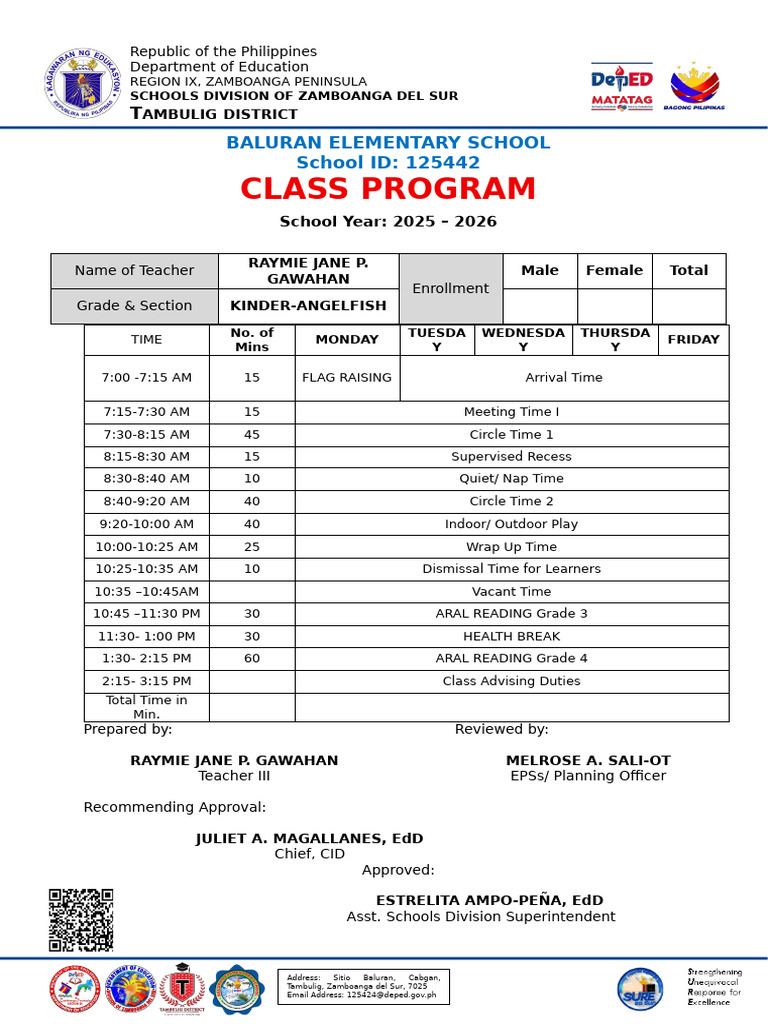 Baluran Elementary School Class Program 2025-2026 | PDF | Asia ...