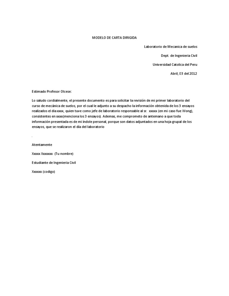 Modelo de Carta Dirigida