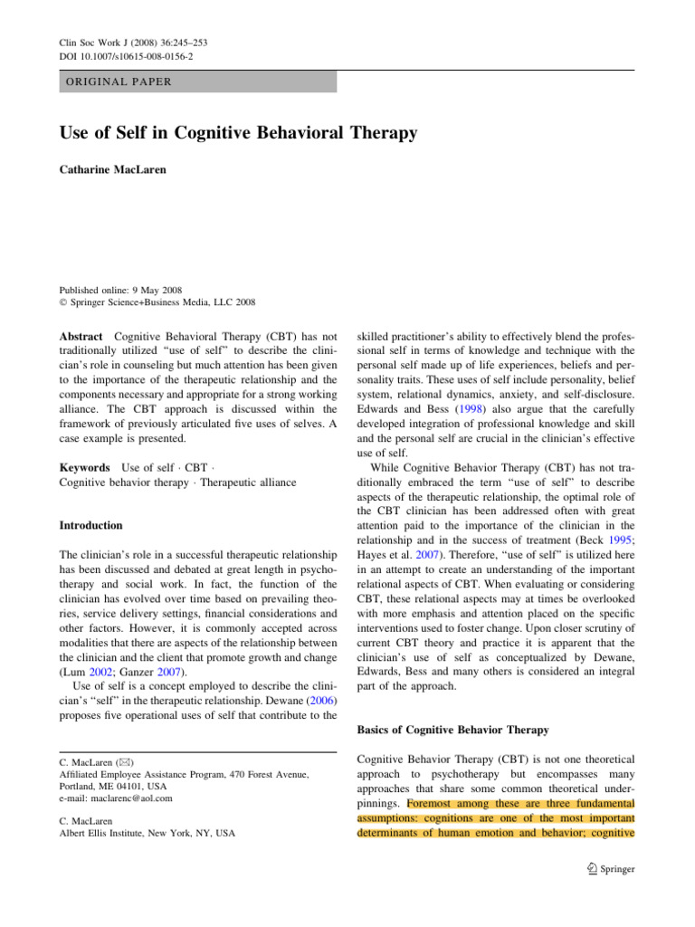 Clinician's Role in CBT Therapy | PDF | Cognitive Behavioral Therapy ...