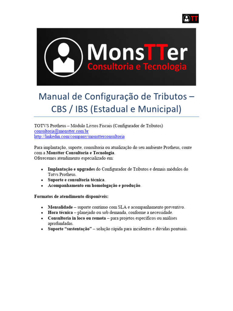 Manual CBS IBS Monstter v1 | PDF | Impostos | Escrituração contábil