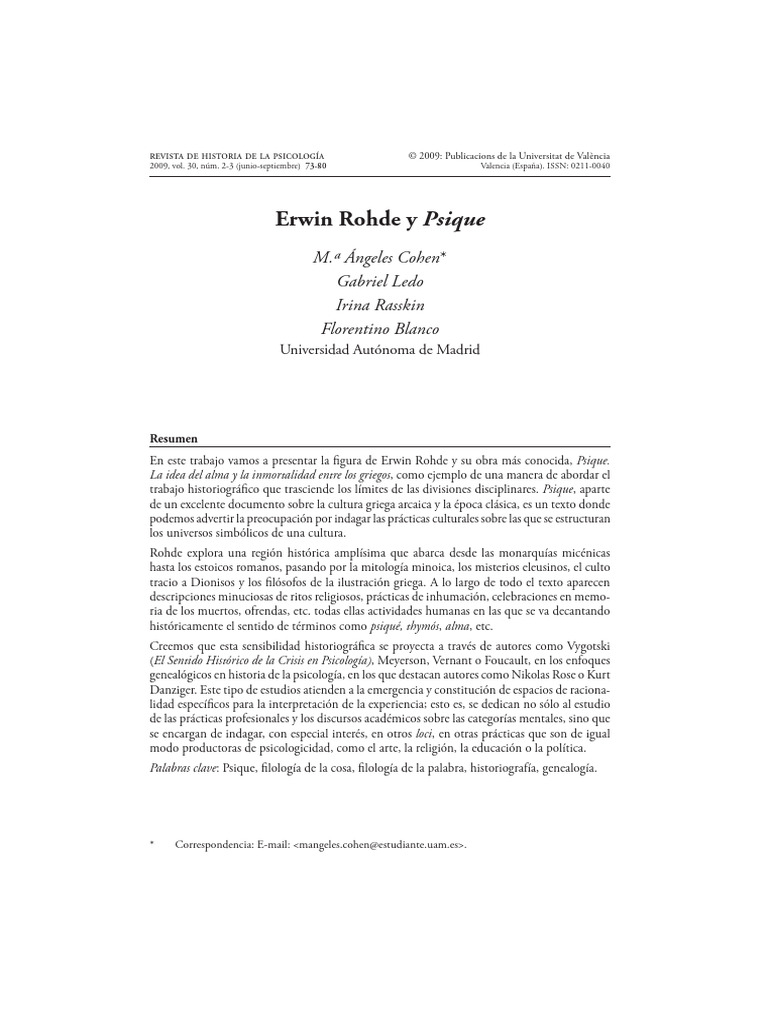 Psyke ErwinRohdeYPsique 3043150 | PDF | Filología | Artes del Lenguaje ...