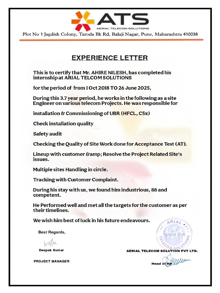Experience Letter | PDF