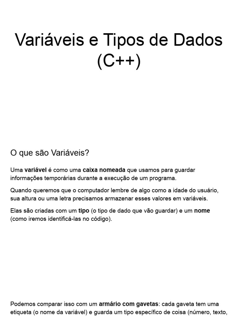 Variáveis e Tipos de Dados em C++ | PDF