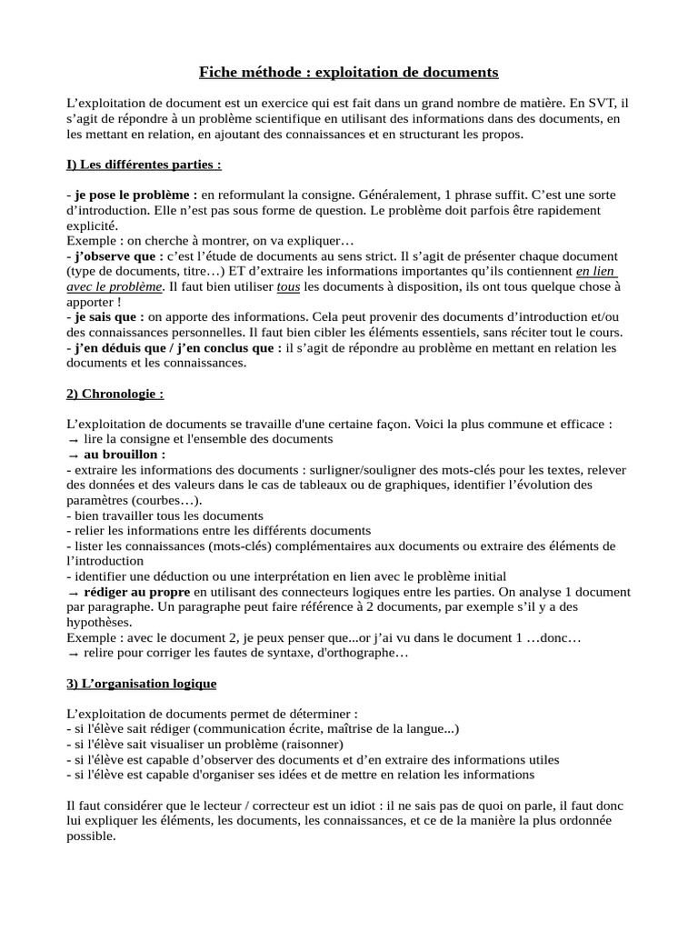 Méthode d'exploitation de documents en SVT | PDF