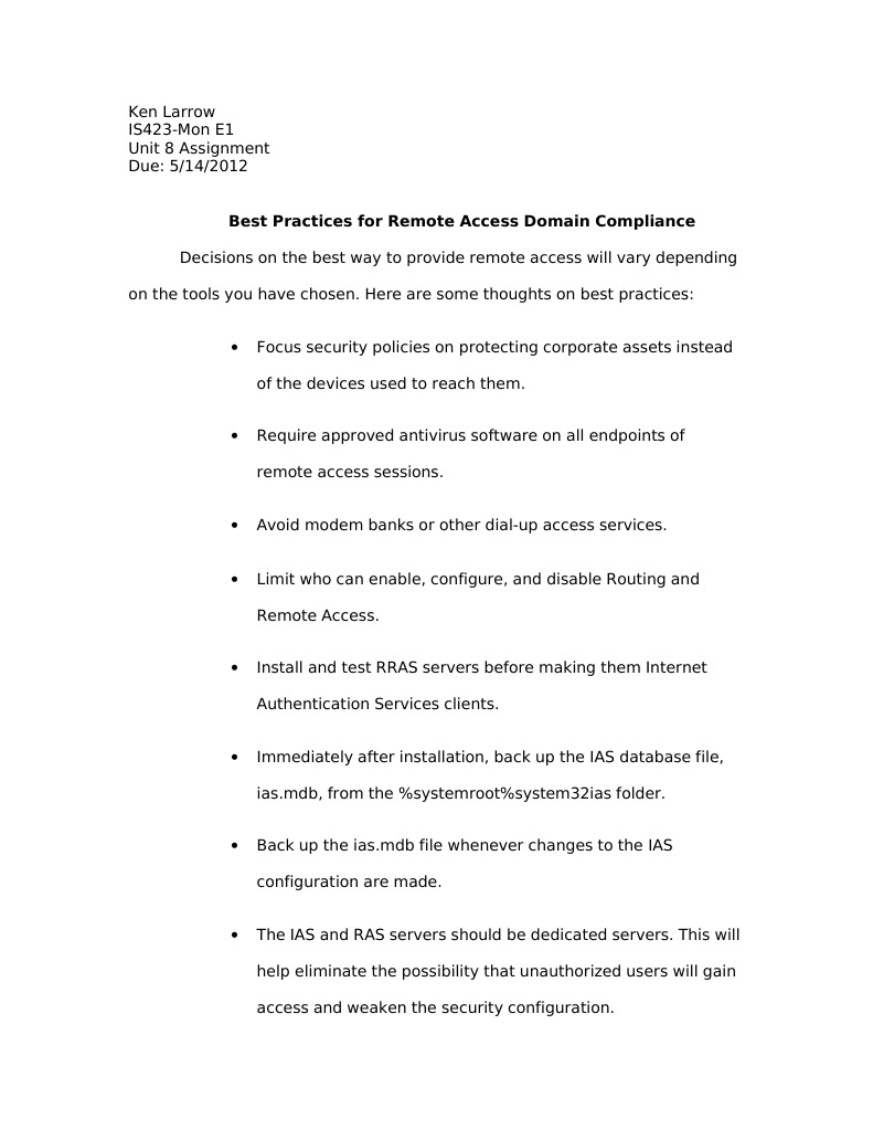 Best practices for remote access domain compliance pdf virtual
