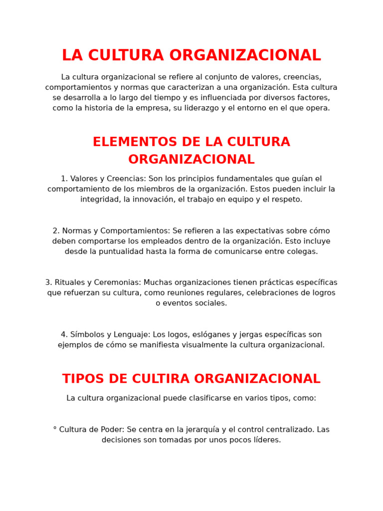 Elementos y Tipos de Cultura Organizacional | PDF | Cultura ...