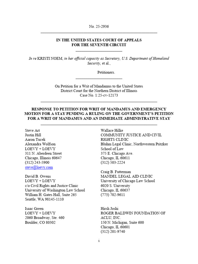 Response to Mandamus Petition 25-2936 | PDF | Injunction | Mandamus
