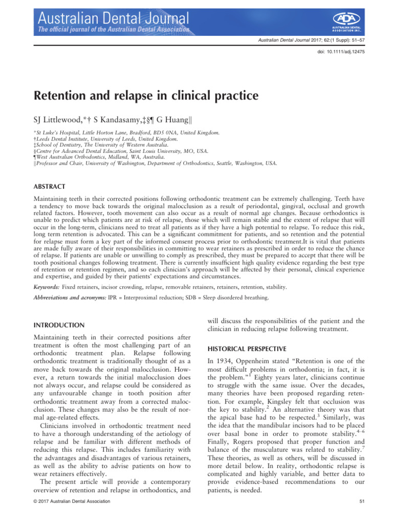 Orthodontic Retention and Relapse Insights | PDF | Orthodontics ...