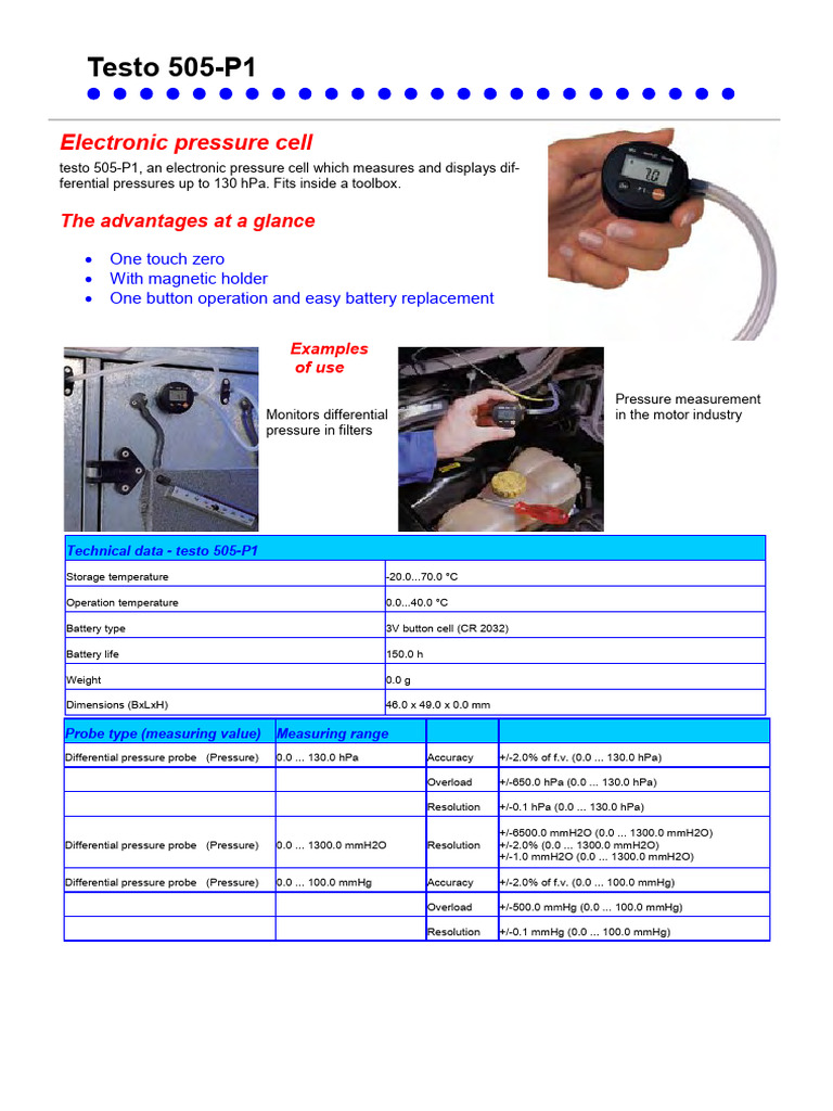 Testo 505-P1 Differential Pressure Probe | PDF