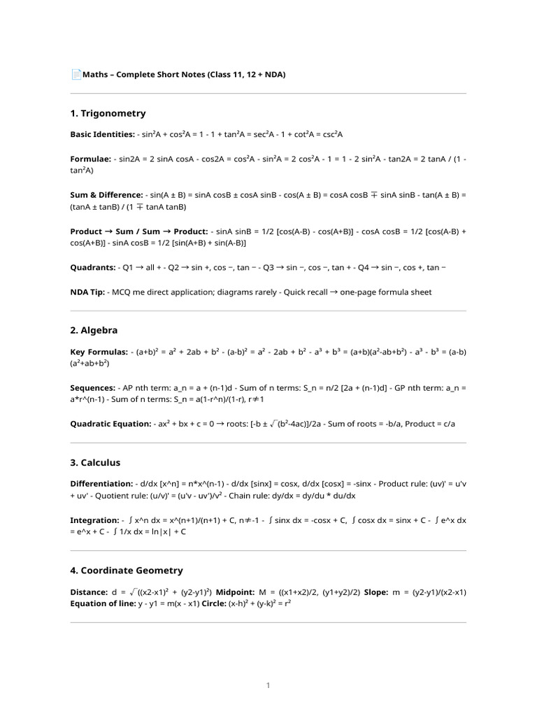 Nda 12th Short Notes | PDF