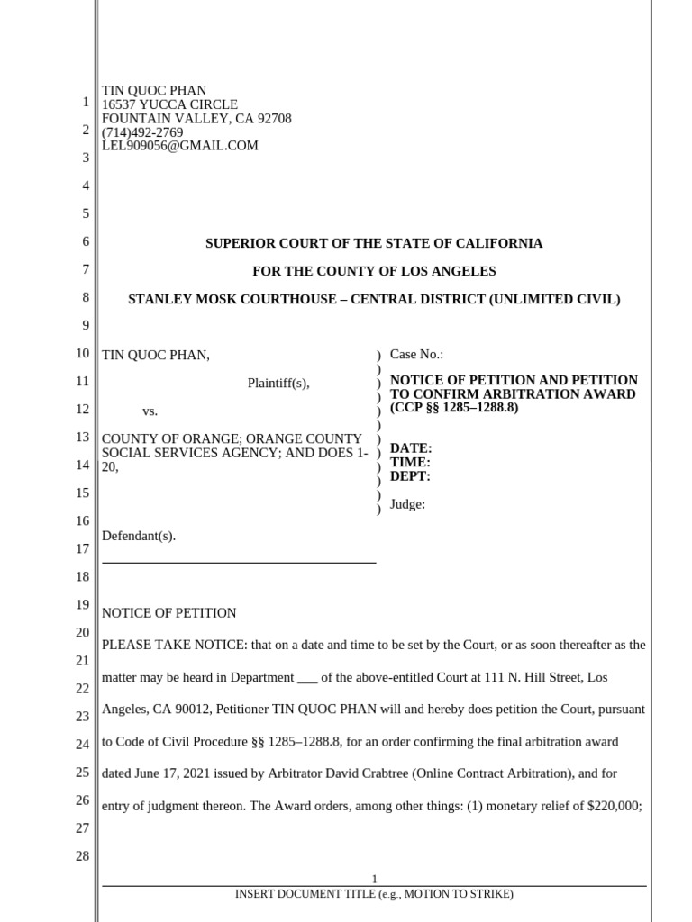 Notice of Petition and Petition To Confirm | PDF | Justice | Crime ...