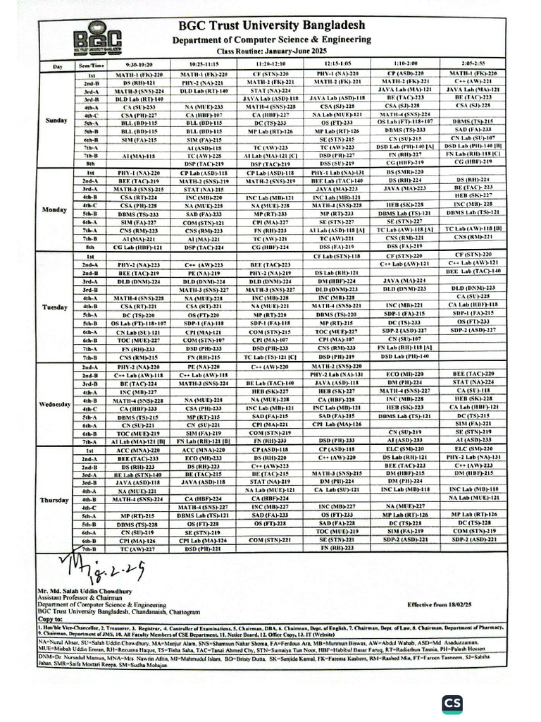 Class Routine v4.0 Updated 18-02-25 | PDF