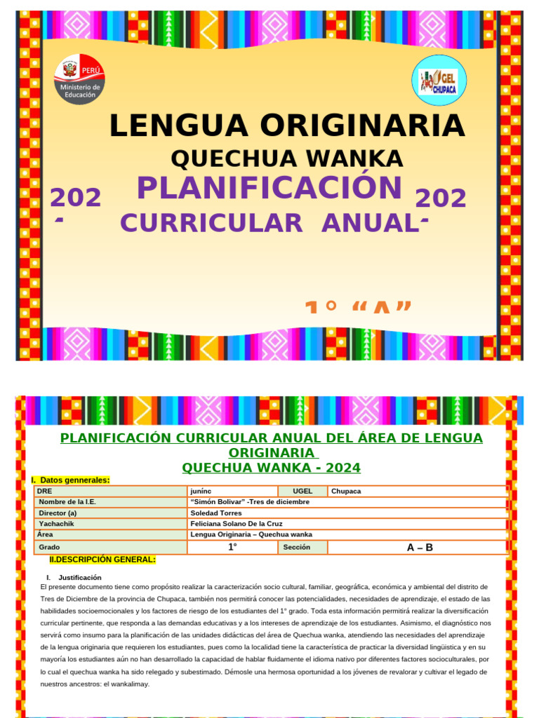 Planificación Curricular Quechua Wanka 2024 | PDF | Aprendizaje ...