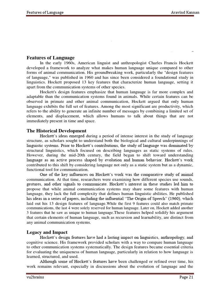 Hockett's Design Features of Language | PDF | Communication | Linguistics