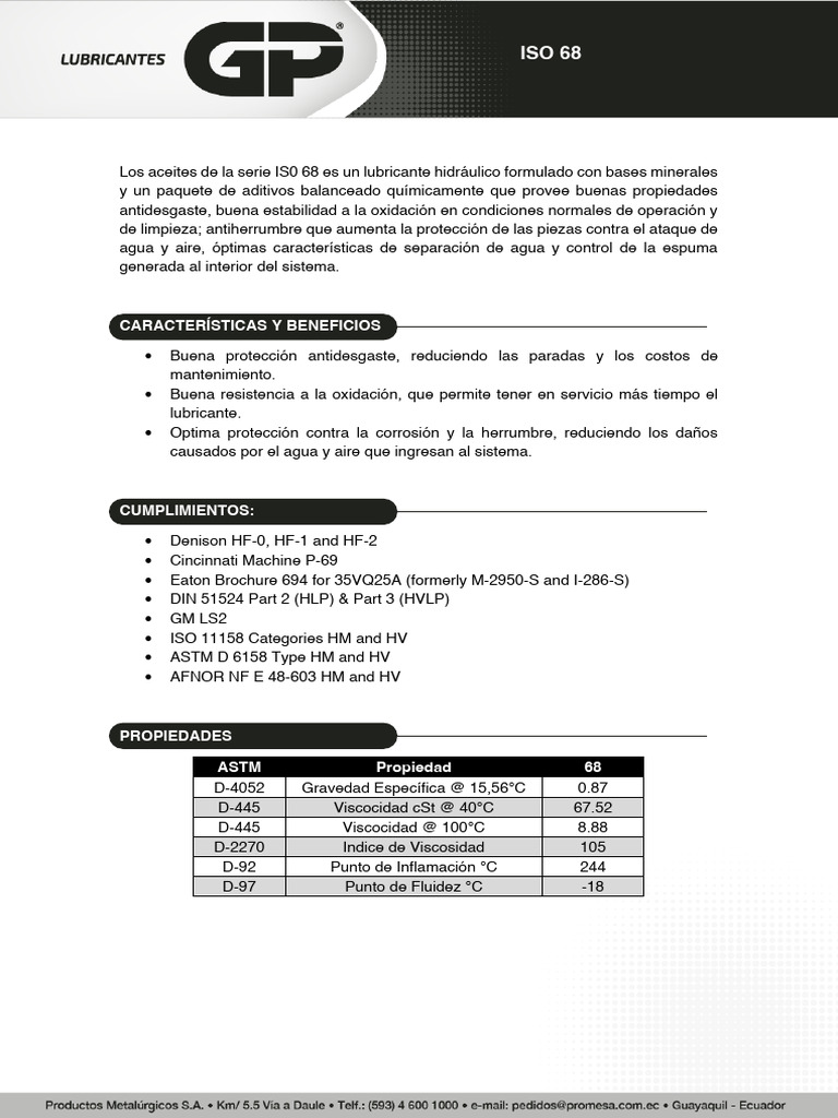 Aceite ISO 68: Lubricante Hidráulico Eficaz | PDF