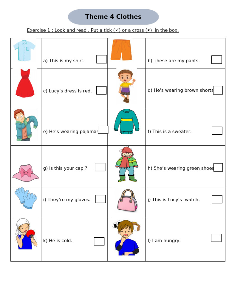 Clothes Vocabulary Exercises for Kids | PDF | Clothing | Fashion