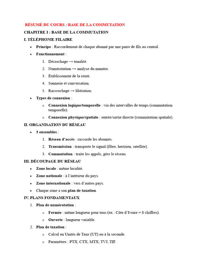 Résumé Du Cours Commutation | PDF | Commutateur téléphonique ...