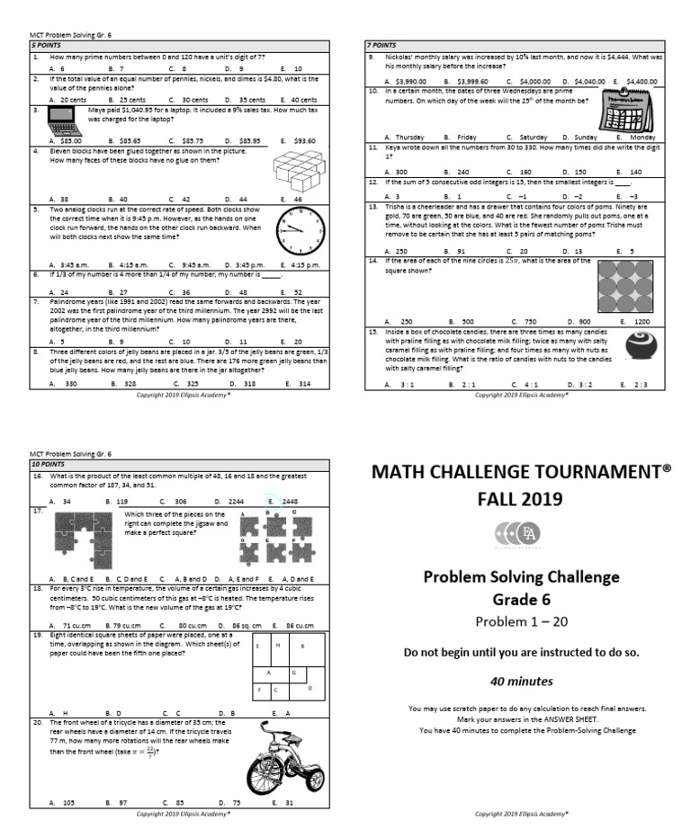 MCT Problem Solving Gr. 6 | PDF