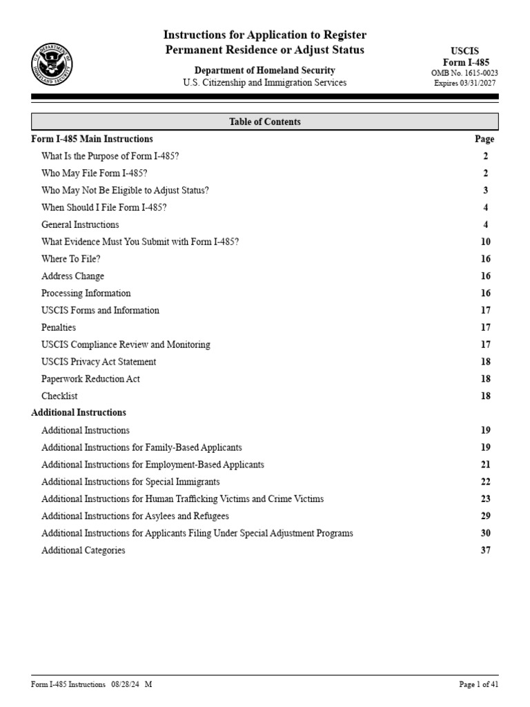 I-485 Adjustment of Status Instructions | PDF