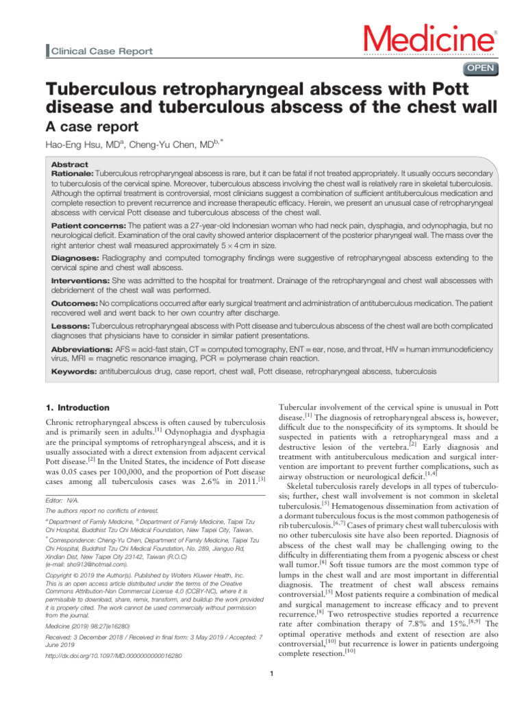Tuberculous Retropharyngeal Abscess With Pott Dise | PDF | Tuberculosis ...