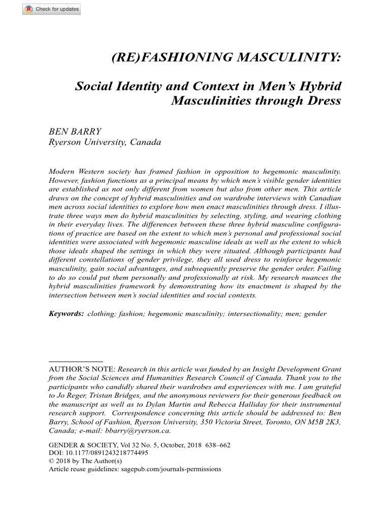 Hybrid Masculinities in Men's Fashion | PDF | Masculinity | Gender
