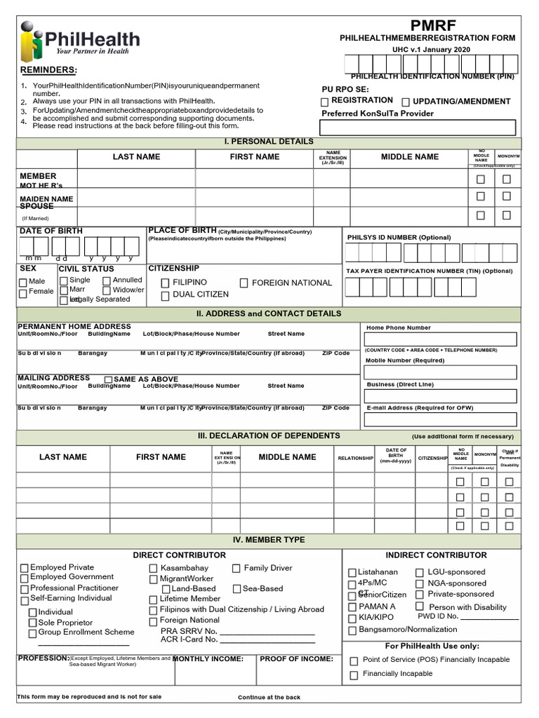 PhilHealth Member Registration Form | PDF | Identity Document | Government
