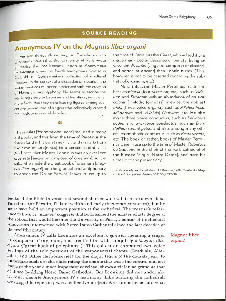 Anonymous IV On The Magnus Liber Organi | PDF