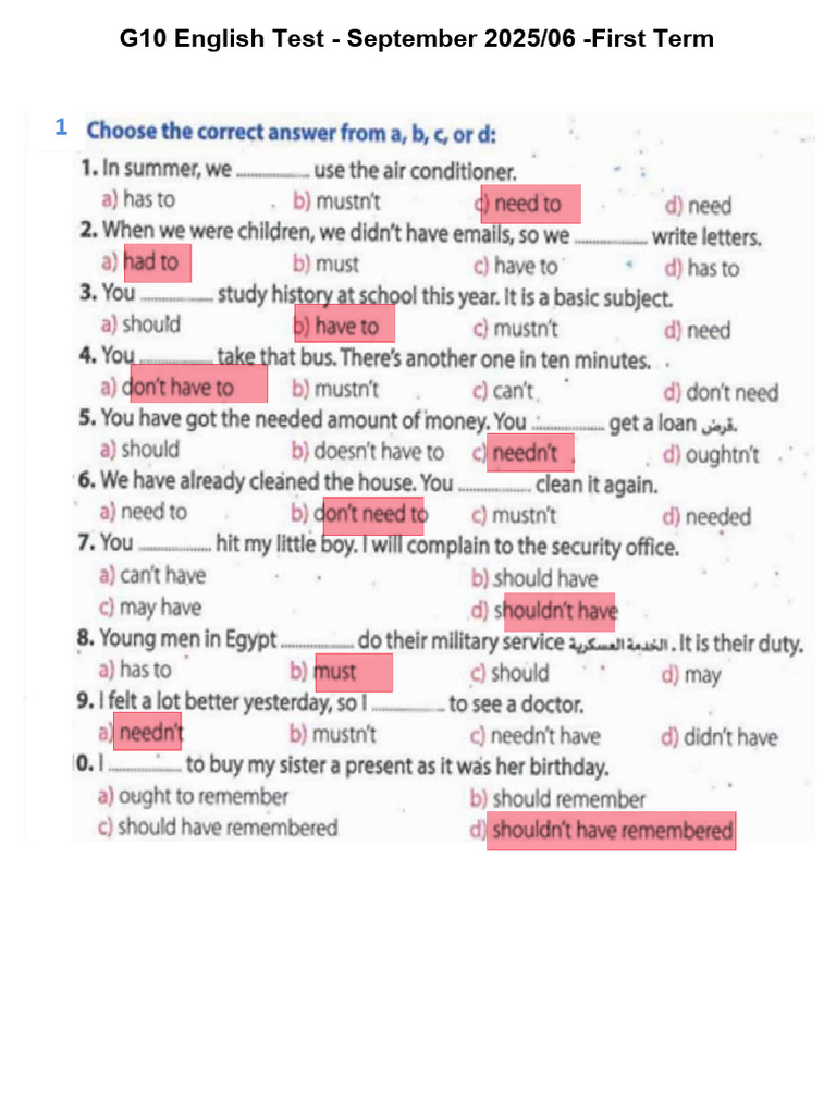 G10 Test Sep Model Answer | PDF